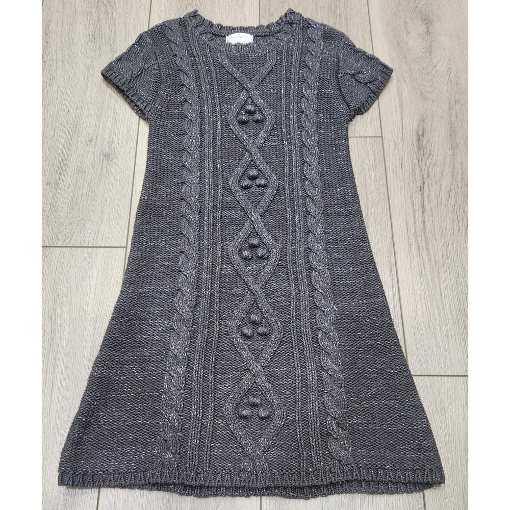 Savannah Girls Cable Knit Sparkle Dress Toddler Kids Size M 10-12 Gray silver